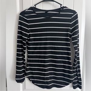 SHEIN Black and White Striped Long Sleeve Top